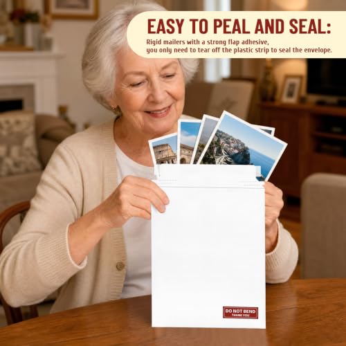 20 Pack 7.5x9.45 inch Rigid Mailers, Self Seal Photo Mailers Protective Flat Cardboard Envelopes White Blank Shipping Envelopes for Photos Document Invitation Papers Files - color: White, size: 7.5x9.45 Inch