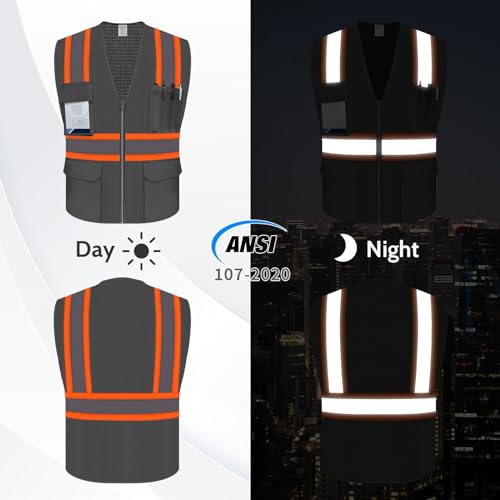 Safety Vest for Men, Hi Vis Mesh Vest, High Visibility, Grey, XL - color: Grey, size: X-Large