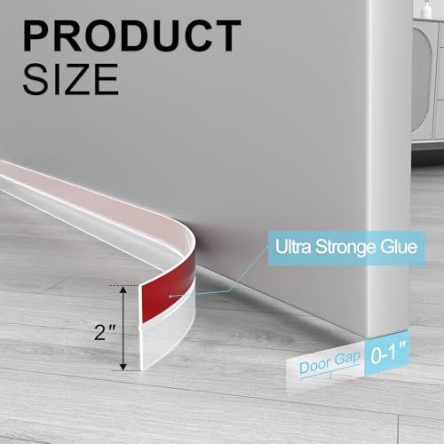 Elvone Weather Stripping Door Seal, 20ft Adhesive Silicone Strip, Clear - color: Clear, size: 20 ft x 2 in (thickned)