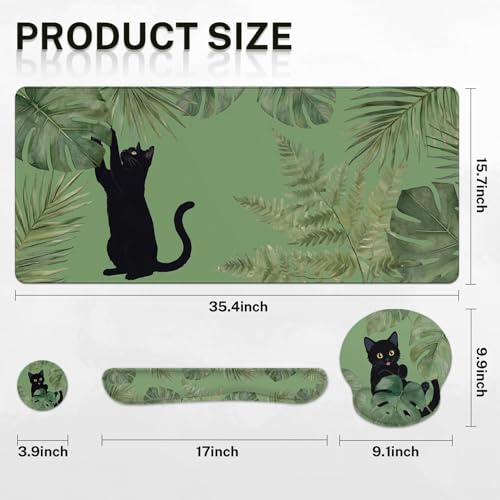 Britimes Keyboard Mouse Pad Set, 4 in 1 Desk Mat Set, Cute Cat Sage Green - color: Green Cloud