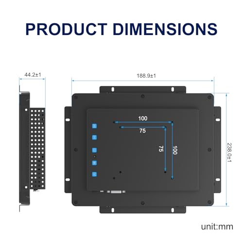 Industrial Touch Display 1024x768 Open Frame Touch Screen Monitor, 9.7 Inch Capacitive Touch Screen Display with HD-MI VGA Inputs, Metal Housing, VESA Mount - size: 9.7