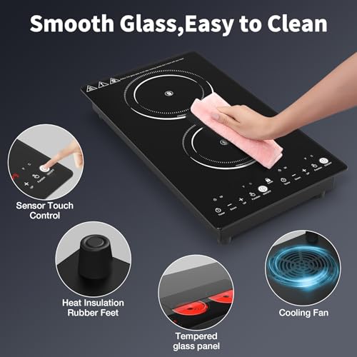 VBGK Electric Cooktop,110V 2100W Stove Top with LED touch Control,9 Power Levels, Kids Lock & 2H Timer,Overheat Protection stove,12 Inch 2 burner Electric cooktop - size: 2 burner electric stove