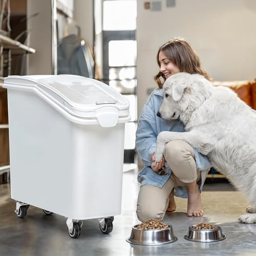 YITAHOME 27 Gallon Ingredient Bin, Commercial Food Container with 625 Cups, Large Flour Storage Container Bin with 360° Wheels, Scoop and Lid for Kitchen, White - color: White, size: 27 Gallon