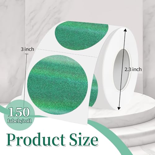 3 Inch Holographic Thermal Labels,Round Thermal Printer Labels,Waterproof Thermal Printer Stickers for DIY Logo Design,Name Tag,QR Code,Thanks Card 150 Labels/Roll (Green dots) - color: Green Dots, size: 3 inch