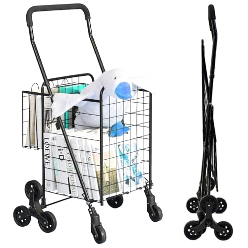 Folding Shopping Cart, Heavy-Duty Stair-Climbing Grocery Cart with 360° Swivel Wheels - Extended Foam Handle - Utility Trolley for Laundry, Travel, Shopping - size: Stair-Climbing Medium+No Bag