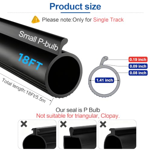 Draft Blocker Garage Door Seal, 16.8 Ft P-Type Bottom Weatherstrip Seal (Small P Bulb-0.19inch, 18Ft) - color: Small P Bulb-0.19inch, size: 18Ft