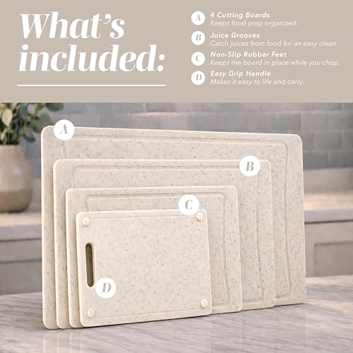 COOK WITH COLOR Non-Slip Cutting Board Set – Kitchen Essentials with Easy Grip Handle for Meat, Veggies, and Fruits, 4 Cutting Boards, Speckled White - color: White, size: 4 Cutting Boards