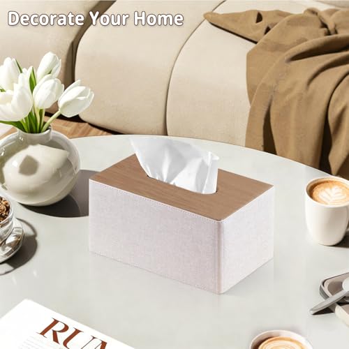 PUSU Extra Large Rectangular PU Leather Tissue Box Cover,Tissues Holder - color: Beige