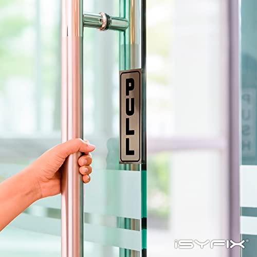 iSYFIX Push Pull Stickers Sign, 2x5 Inch, Black/Brushed Gold, 2 Pack - color: Black / Brushed Gold, size: Vertical 2x5