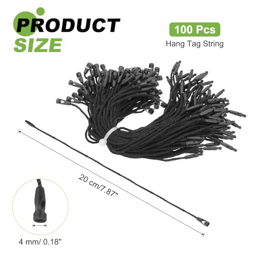 PATIKIL 100 Pcs Cotton Hang Tag String, 8 Inch Black Snap Lock Pins Loop Fastener Price Tag Ties for Clothes Shoes Luggage - color: Black, size: 8 Inch