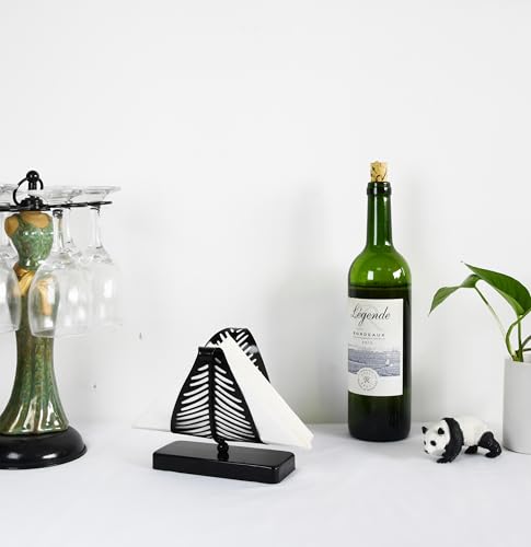 OwlGift Freestanding Modern Napkin Holder with Leaf Design, Tabletop Tissue Dispenser, Napkin Storage Organizer – Black - color: Black