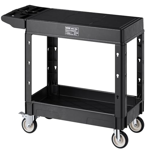 VEVOR Utility Cart, 550 lbs Load Capacity, 31.3 x 17.7-inch Service Cart, Two-Shelf Heavy Duty Plastic Utility Cart with 360° Swivel Wheels (2 with Brakes), Suitable for Warehouse, Garage, Cleaning - style: 550 LBS-Small