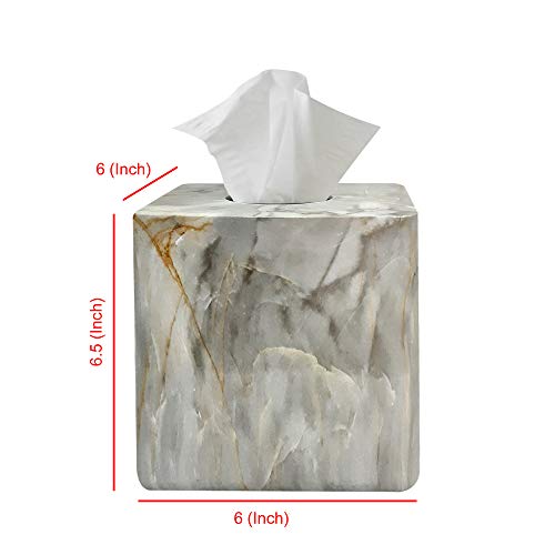 nu steel Stone Hedge Boutique Tissue Box Cover Set Resin Square Facial Tissue Box Holder for Bathroom Vanity Countertops, Bedroom Dressers - Marble Finish