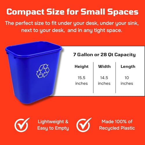 7 Gallon Blue Recycling Wastebasket Bin Plastic Trash Can | 4 PACK - size: 7 Gallon