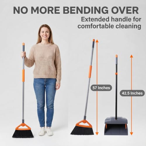 CLEANHOME Heavy Duty Broom with Dustpan Combo Set, Grey