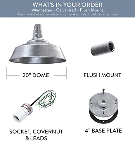 Industrial Pendant Light 20 Inch Extra Large Steel Warehouse | Galvanized - color: Galvanized, size: Flush Mount