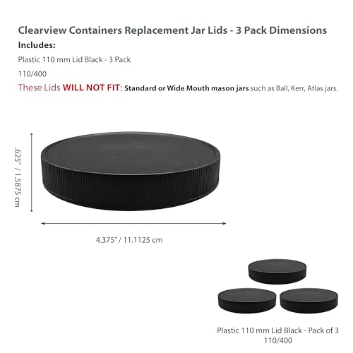 Plastic Storage Jars with Leak Proof Lids, BPA Free, Hand Wash Only (3pk - 110/400 Black Lid) - size: 3pk - 110/400 Black Lid