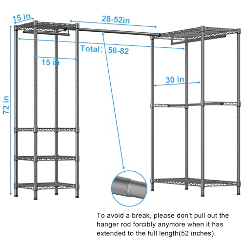 ULIFHOME E10L L-Shaped Clothes Rack for Corner(With Expandable Hanger Rod)Heavy Duty Freestanding Clothing Racks for Hanging Clothes,Portable Garment Rack 58-82"W x 30"D x 72"H,Max Load 900LBS,Grey - color: Grey