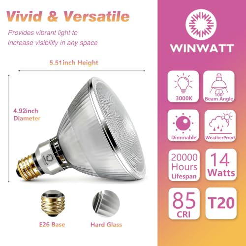 LED Light Bulbs PAR38 Full Glass Commercial Grade, 14W=120W Equivalent 1450 Lumens 20000 Hours Classic Flood Light Bulbs,Waterproof Dimmable Warm White 3000K Flood 100Degree Beam Angle, 6-Pack - color: 3000k (Warm White), size: 6 Pack / 100 Degree
