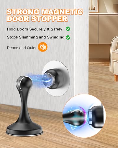 Crosize Magnetic Door Stoppers 6 Pack, Stainless Steel Door Stops, Black - color: Black, size: 6 Pack