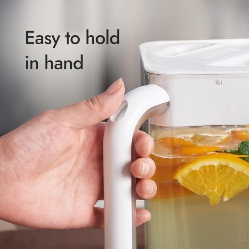 CURTA 2 Pack Plastic Pitcher with Lid, 2L Heavy-Duty Shatterproof Pitchers Clear Water Pitcher with Handle for Lemonade, Coffee,Iced Tea, Milk, Juice, Beverages - color: White & Brown
