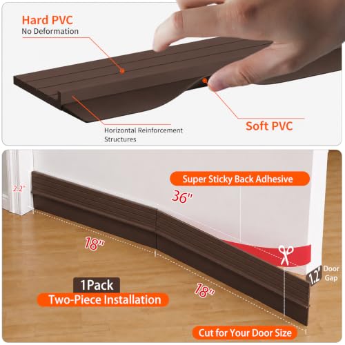 2Pc Total 72" Hard Door Draft Stopper,Door Sweep for Bottom of Door - color: Brown, size: 2 Pcs