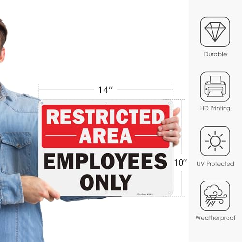 GicnKeuz Large Restricted Area Sign, 14x10 Inches Employees Only Signs, Rust Free.40 Reflective Aluminum, Fade Resistant/Waterproof, 6 Pre-drilled Holes (4 Pack) - style: 14x10inches-4 Pack