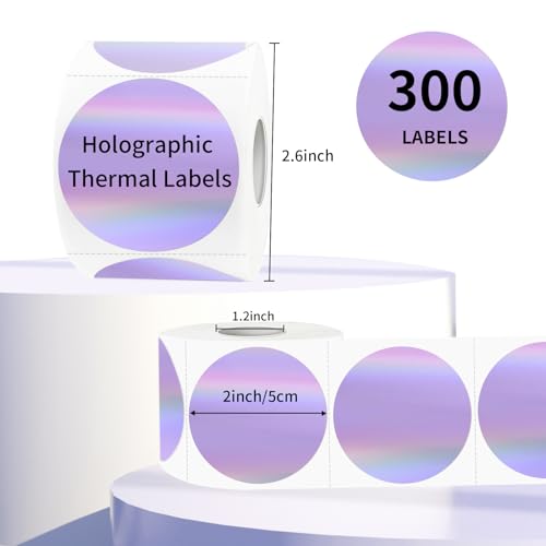 2" Circle Holographic Thermal Label Stickers, Round Printable Rainbow Glitter Thermal Printer Sticker Labels for Gift Wrapping, Self-Adhesive Name Price Tag DIY Custom Logo Design- Purple - color: Holographic Purple, size: 2 inch