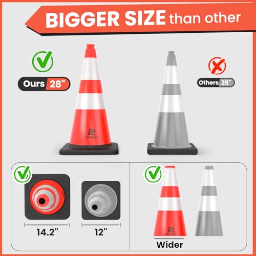 RoadHero Orange Traffic Safety Cones 28 Inch with Weighted Base, 12 Pack - size: 28 INCH