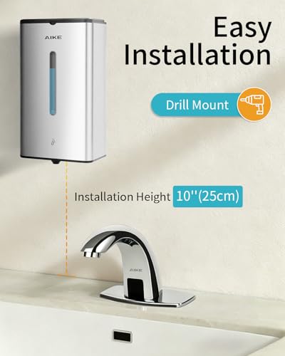 AIKE Heavy Duty Automatic Soap Dispenser,33.8oz for Bathroom,Brushed Steel - color: Brushed Stainless Steel