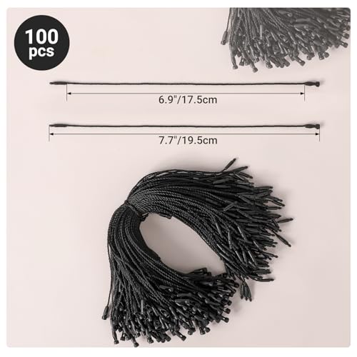 EUSOAR Hang Tag String, 7.7" 100Pcs Nylon Clothes Price Hanging Tag Rope Snap Lock Pin Loop Plastic Fasteners Tags Hook Ties Fast to Attach for Present Shoes Luggage Label-Black - color: Black