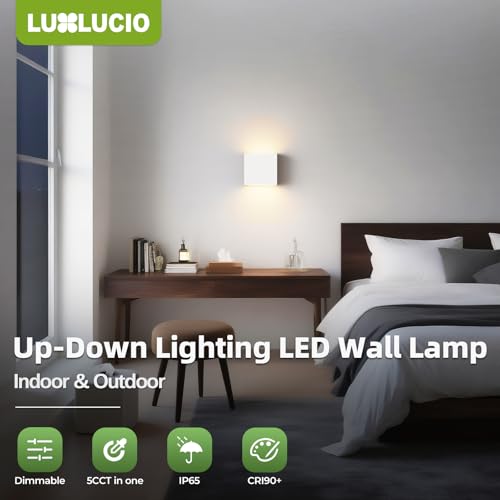 2 Pack Indoor Outdoor White Up and Down LED Wall Light, Modern Bedroom/Porch Wall Lamp, IP65 Waterproof, 5%-100% Dimmable 18W 1620lm, 5CCT (2700K-5000K), CRI90+, 120V-277V - color: White, size: 2pack