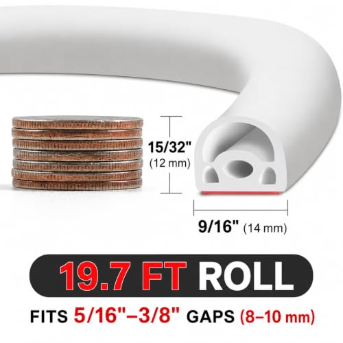 Benory Large Gap Silicone Exterior Door Weather Stripping, 19.7FT White - color: White, size: 9/16" (W) x 15/32" (T) x 19.7' (L)
