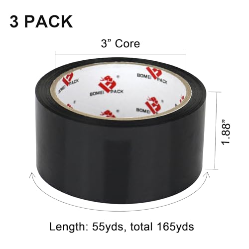 BOMEI PACK Black Packing Tape,Moving Tape,1.88 Inch x 55 Yards,2 Mil Thick Black Packaging Tape Refills with Dispenser,Heavy Duty Colored Shipping Storage Tape for Carton Sealing,Packaging and Moving - color: Black