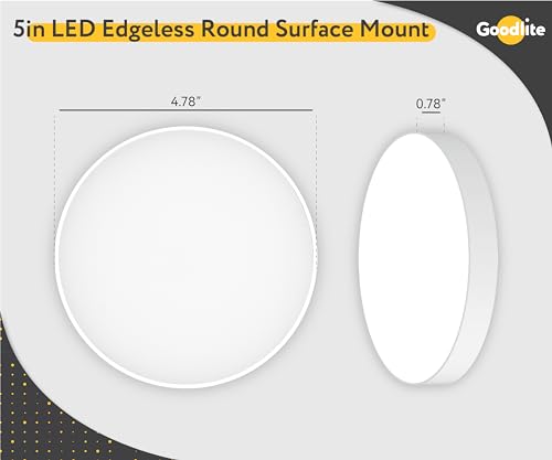 Goodlite 5" 12W LED Edgeless Round Surface Mount White Finish Modern Ceiling Disk Light, Dimmable, 780 Lumens, 5 Selectable Color Temperatures (27k-30k-35k-41k-50k), J-Box Installation, 1ct (G-48540) - color: White, size: 5 Inch