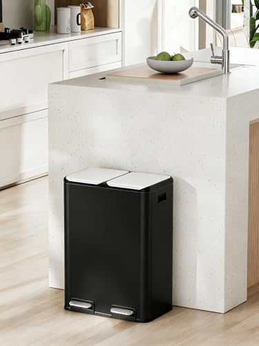 Arlopu 16Gal Dual Trash Can w/2 Built-in Box for Odor Control - color: Black
