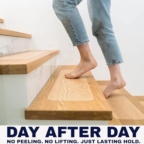 Clear Non Slip Stair Treads for Wooden Steps Indoor 24"x4" – 18-Pack Peel Stick Stair Treads – Self Adhesive Transparent Step Covers – Stair Grip Tape for Dogs, Kids – by STEPCORE - color: Clear - Indoor, size: 4" x 24" x 18 Pack