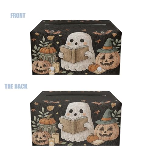 Halloween Leather Tissue Box Cover Rectangle Ghost Pumpkin Lantern Tissue Box Holder All Hallows' Eve Home Decor Tissue Holders for Bathrooms Countertop - color: Ghost Pumpkin Lantern