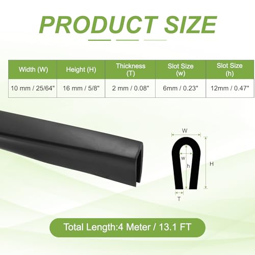PATIKIL Rubber Edge Trim 13.1ft x 10mm x 16mm Fit for 6mm Edge Black - size: Fit for 6" x 13.1ft x 10mm x 16mm