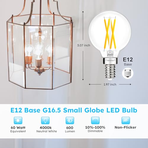 E12 G16.5 Globe Bulb LED, 4000K Neutral White, 60W Equivalent Dimmable - color: 60w Neutral White, size: 12 Pack
