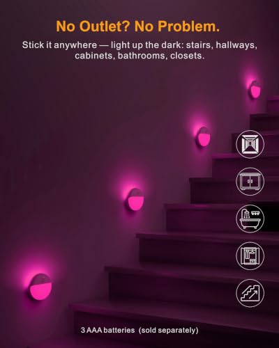 YUNLEX Pink Motion Sensor Night Light Battery Operated, Dim Light,1-15lm - color: Pink