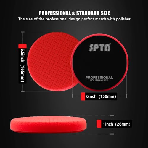 Red T10 Ultra-Fine Finishing Polishing Pad, SPTA 3Pcs 6.5 Inch Face for 6 Inch 150mm Backing Plate Compound Buffing Sponge Pads for Car Buffer Polisher Compounding, Polishing and Waxing -X00224R6B3 - color: 3Pcs Red T20 Buff and Wax, size: 6.5inch