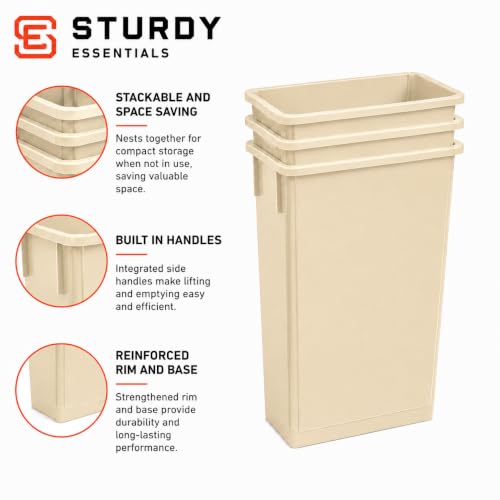 23 Gallon Slim Jim Rectangular Beige Trash Can | 3 Pack - color: Beige
