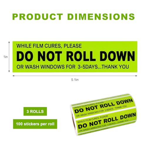 300 PCS Do Not Roll Down Car Sticker, Eye-Catching Auto Window Tint Sticker Waterproof Warning Label, Universal Self-Adhesive Window Film Caution Decal for Most Vehicles - color: 3 Pcs