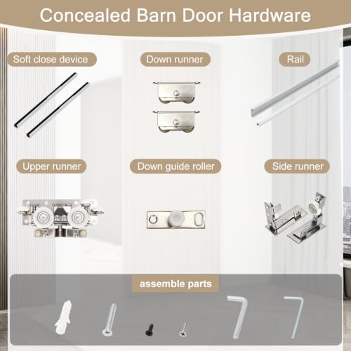 34" Concealed Sliding Barn Door Hardware Kit with Soft Close Mechanism for 26"-30" Passage Opening, Hidden Sliding Door Hardware, Floating Wall Mounted (NO Door) - size: 34'' Hardware Kit for 26''-30'' door(No door)