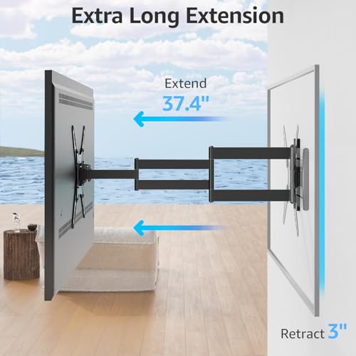 MOUNTUP Long Arm TV Wall Mount for Most 26-65 Inch TVs, Corner TV Mounts with 37.4 Inch Extension Arm, Smooth Swivel Tilt Single Stud Full Motion Bracket Max VESA 400x400mm, Holds to 77 lbs, MU0047 - size: 26-65 inch, 77 lbs, Indoor 37.4 inch Arm