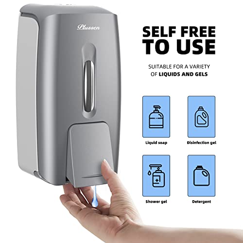 Commercial Wall Mount Soap Dispenser, Refillable ABS Plastic Manual Liquid Hand Soap Sanitizer Dispenser, 27oz (800ml) Large Capacity for Restaurant Office Public Restroom - color: Silver