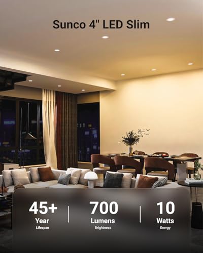 Sunco 24 Pack 4 Inch Ultra-Thin LED Recessed Light, Canless, 10W=60W - size: 4" (4K)