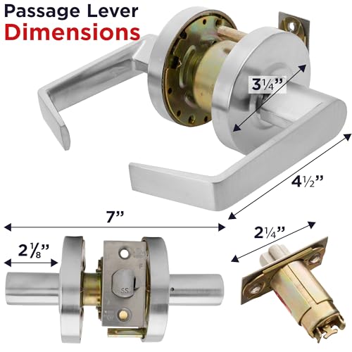 OAKMOORE Heavy Duty Commercial Door Handle | Passage Function | Grade 2 | No Lock/Key | for Meeting Rooms & Kitchens | Nickel Finish | C UL & ADA | ANSI A156.2 - size: Passage (Always Open)