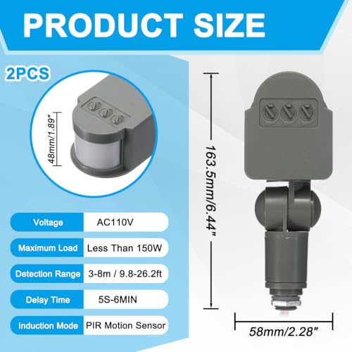 Outdoor Motion Sensor, 2Pcs Infrared PIR Motion Detector - Grey - color: Grey, size: 0.6" Hole